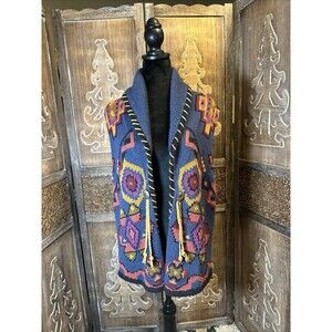 Vintage Mackinaw Southwestern Handmade Open Front Knit Vest Cotton L C12
